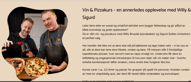 En festaften med vin og pizza – Sigurd Sollien og Willy Brustad